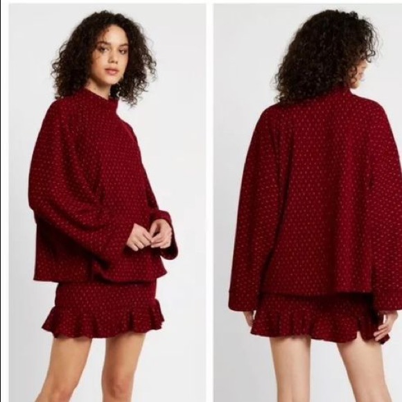 Free People Red Knit Set Mood Skirt &TopSet M
